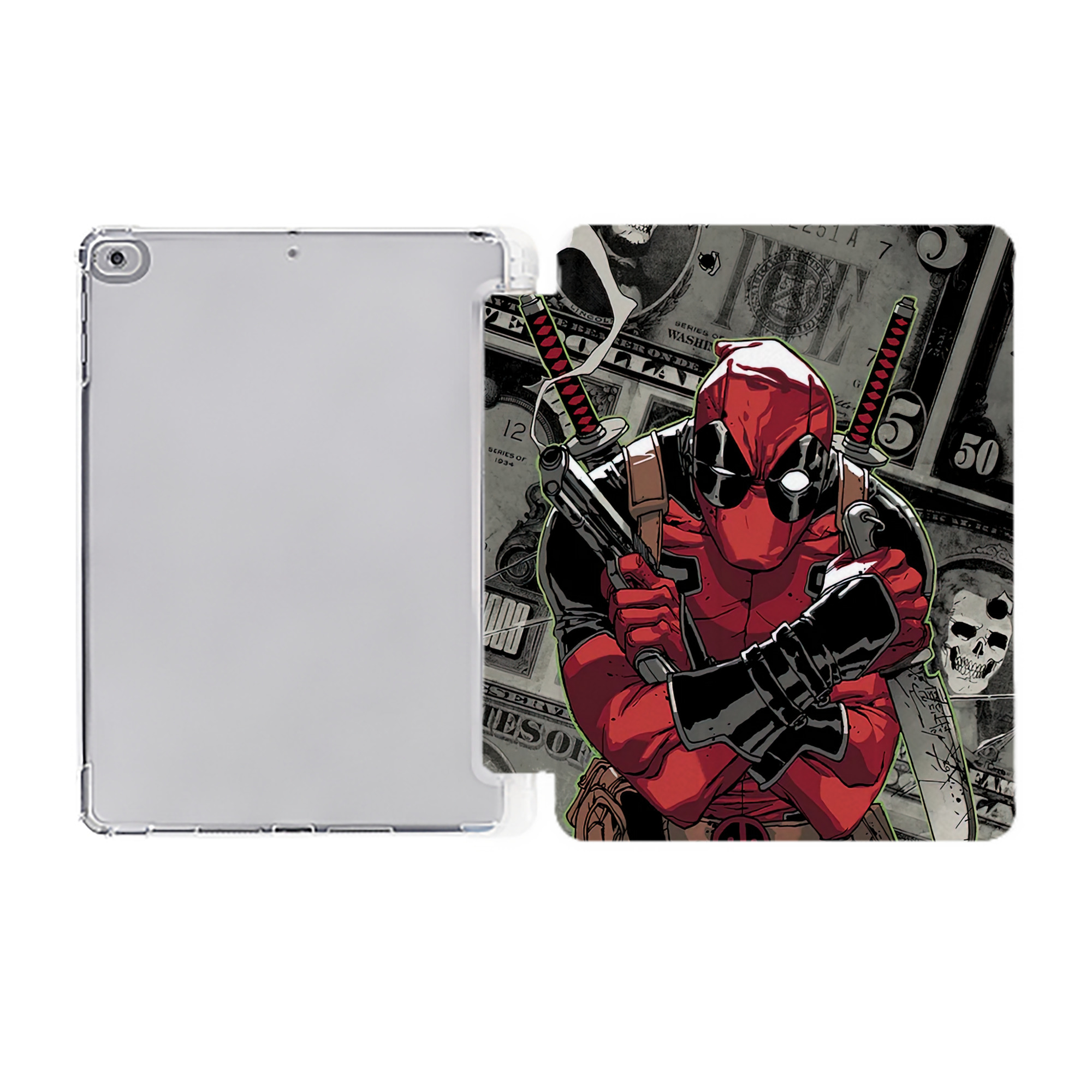 （画像用） Deadpool デッドプール IPad ケース ペン収納付き 三つ折りスタンド PUレザー×シリコン 対応機種9.5/10.5/10.9インチ